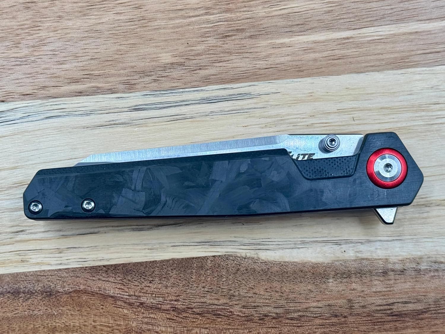 Closed view Slice Elite folding knife, carbon fiber knife, black