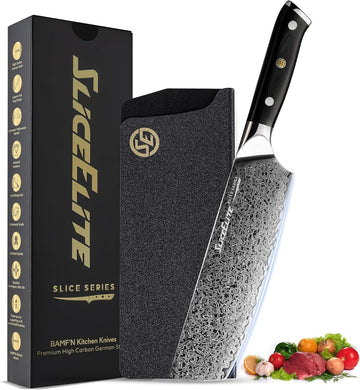 SliceElite 7-Inch Nakiri Knife Damascus VG10 Steel G10 Handle with Polymer Sheath