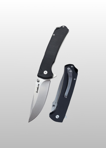Doc Scurlock Folding Knife – 3.39” D2 Steel Blade, Black G10 Handle, Button Lock, Stone Wash Finish – Tactical EDC Pocket Knife