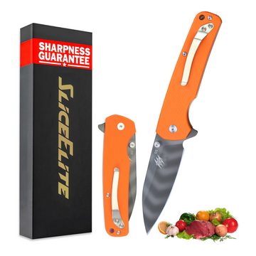 SliceElite Tiger Claw Pocket Knife D2 Steel 3.5 Inch Orange G10 Handle