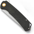 Folded view of Dark Ridge D2 steel EDC folder with black micarta.