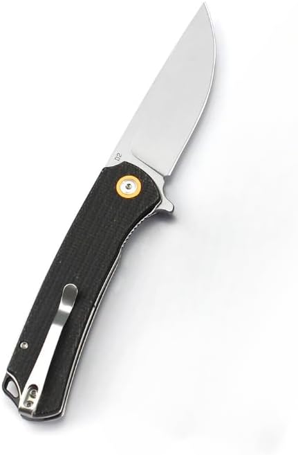 Folding EDC knife with 3.3″ D2 blade and micarta handle.