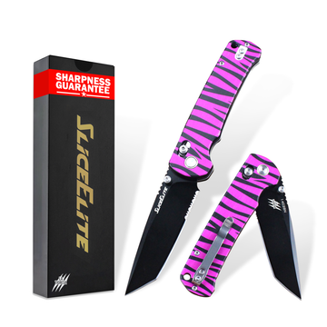 SliceElite La Tigresa EDC Pocket Knife 14C28N Stainless Tanto Serrated Blade