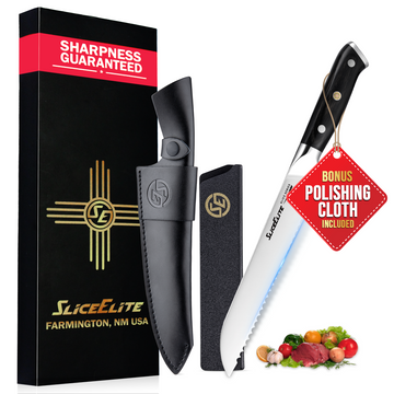 SliceElite 8-Inch Bread Knife German Steel Serrated Blade Pakkawood Handle