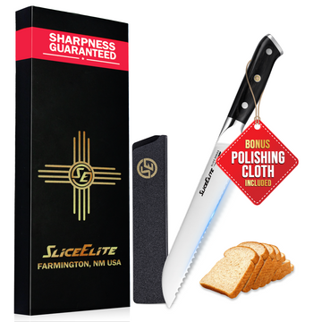 SliceElite 8-Inch Bread Knife German Steel Serrated Blade Pakkawood Handle