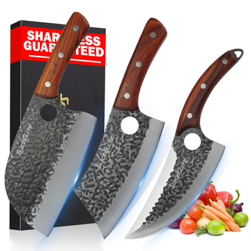 SliceElite 3pc Hand Forged Butcher Knife Set with Gift Box