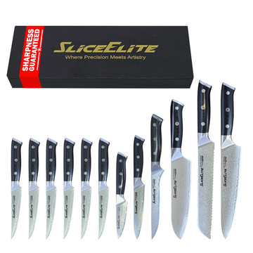 SliceElite 12-Piece Damascus Knife Set VG10 Steel G10 Handles