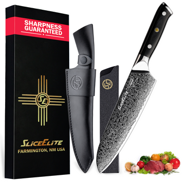 SliceElite 7-Inch Damascus Santoku Knife VG10 Steel G10 Handle