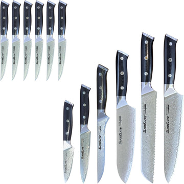 SliceElite 12-Piece VG10 Damascus Knife Set with Gold Carbon Fiber Handles