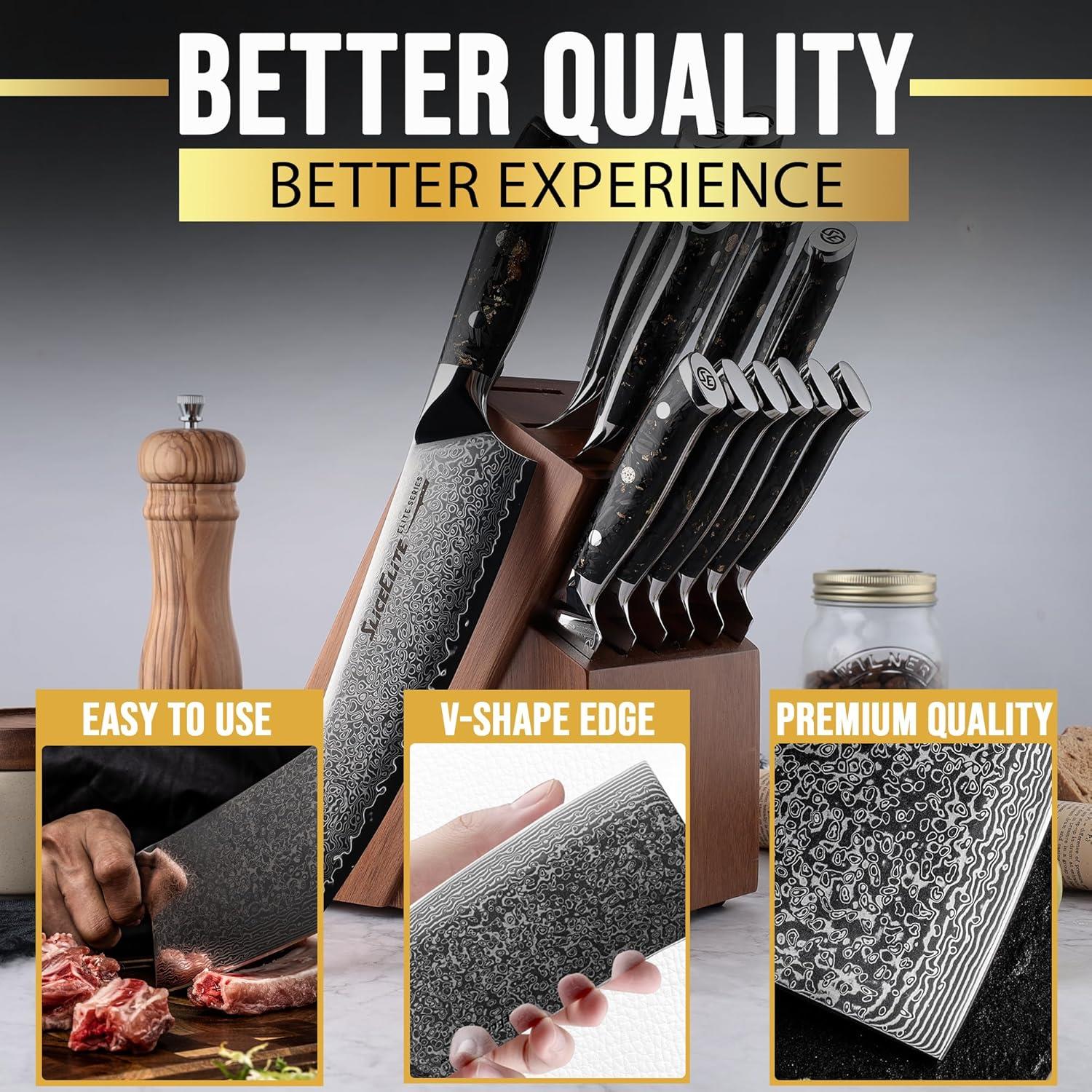 Knife set with V-shape edge and premium quality, designed for easy use and better cutting experience