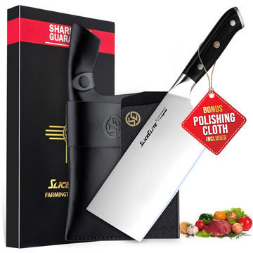 SliceElite 7-Inch Cleaver Knife German Steel Pakkawood Handle with Leather Sheath