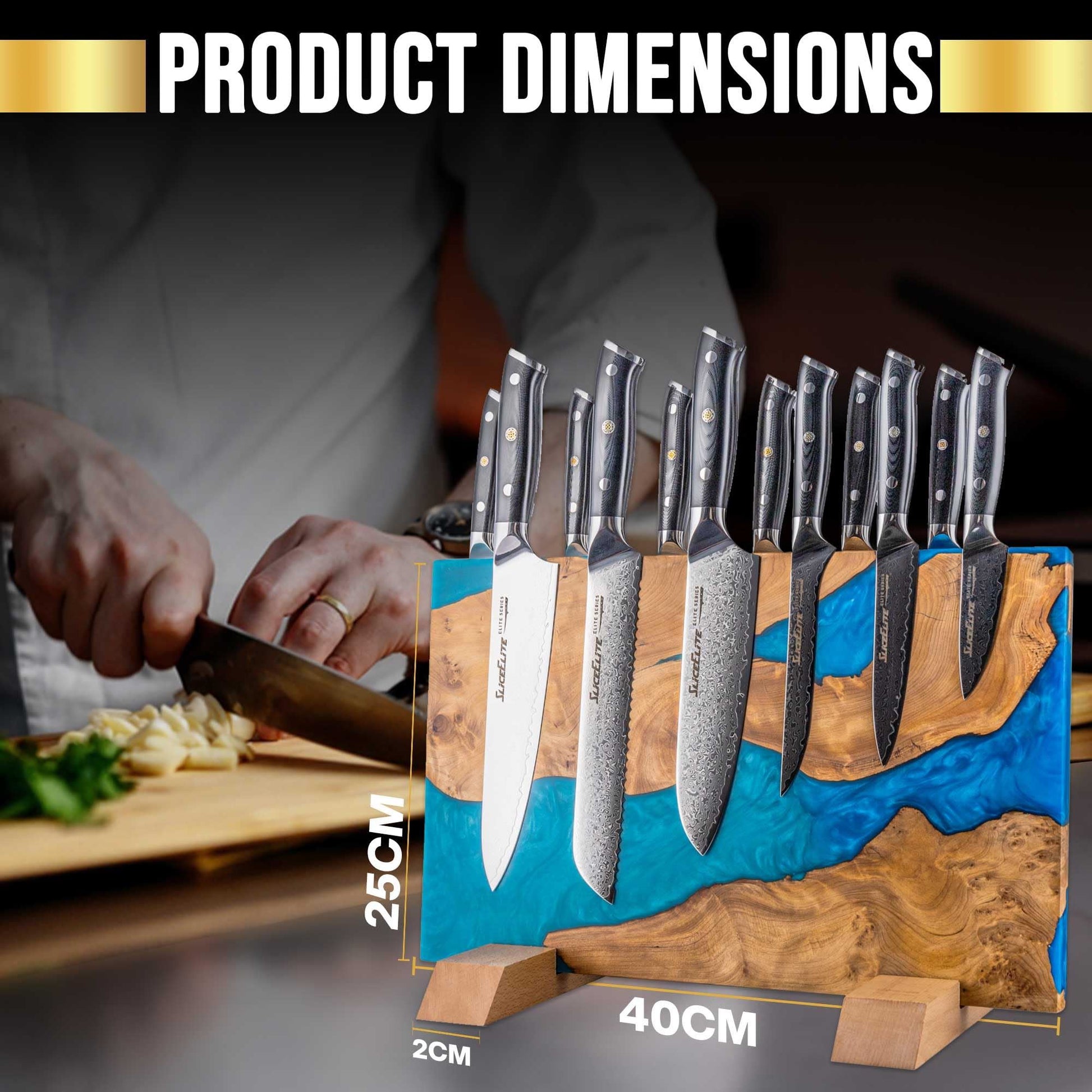 SliceElite Blue Resin Magnetic Knife Block Without Knives 