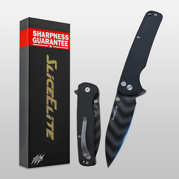 SliceElite Tiger Shadow Folding Knife D2 Steel 3.5 Inch Black G10 Handle
