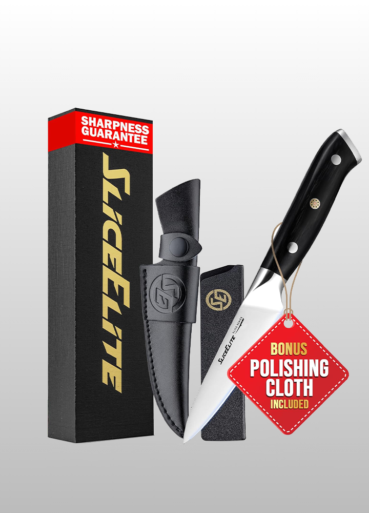 Paring Knife With Leather Sheath, Polymer Cover and Packing Box