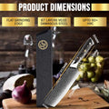 Product Dimensions of SliceElite 7-Inch Nakiri Knife Damascus VG10 Steel Carbon Fiber Handle with Polymer Sheath and an onion