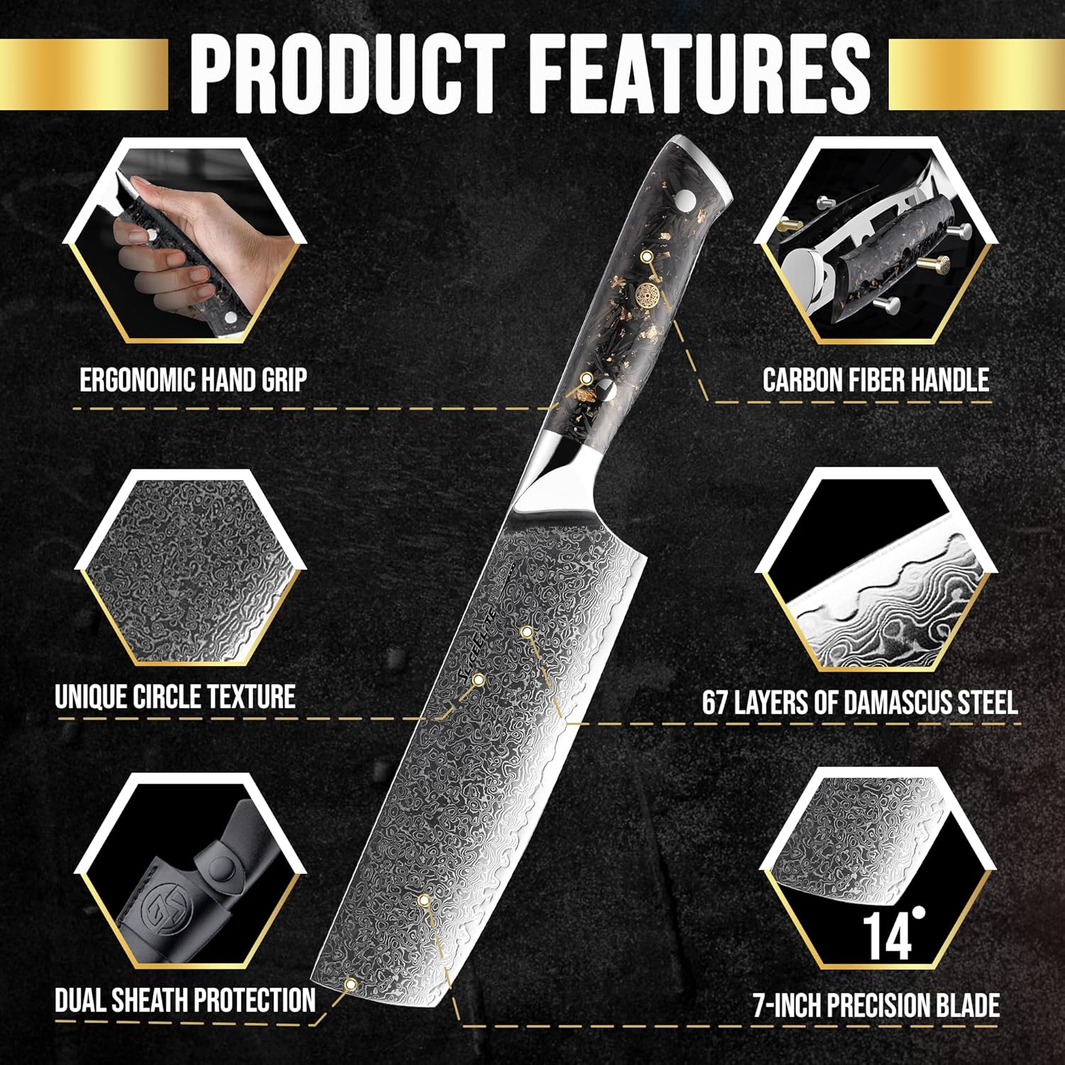 Product Features of SliceElite 7-Inch Nakiri Knife Damascus 