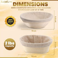 Round rattan banneton proofing basket with linen liner, bread lame. Product dimensions