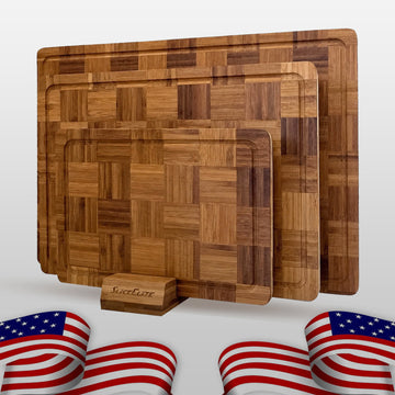 SliceElite Extra Large Bamboo Cutting Board Set 3 Piece End Grain Boards
