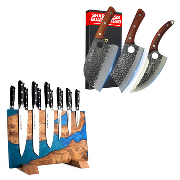 3-Piece BBQ Knife & Magnetic Knife Block Set for Kitchen & BBQ Prep | 3-piece forged BBQ knife set with a double-sided magnetic knife block for organized storage and everyday meal prep.