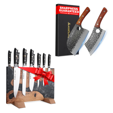 SliceElite 2-Piece Knife & Magnetic Knife Block Set for Kitchen & BBQ Prep | 2-piece forged knife set with a dual-sided magnetic knife block for secure storage and everyday food preparation.