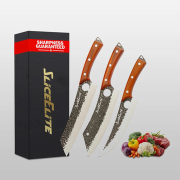 Heritage Forge 3 Piece Prep Knife Set – Boning, Scimitar & Kiritsuke