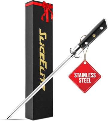 SliceElite Diamond Knife Sharpening Rod 10 Inch Stainless Steel G10 Handle