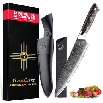SliceElite 8-Inch Chef Knife VG10 Damascus Steel Carbon Fiber Handle