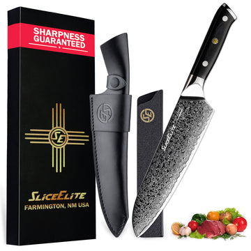 SliceElite 7-Inch Damascus Santoku Knife VG10 Steel G10 Handle