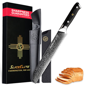 SliceElite 8-Inch Damascus Bread Knife VG10 Steel G10 Handle