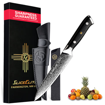 SliceElite Elite Series 5-Inch Utility Knife Damascus Steel VG10 Core Forged G10 Handle