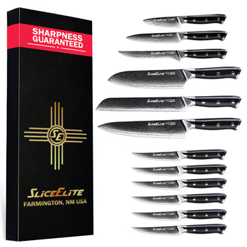 SliceElite 12-Piece Damascus Knife Set VG10 Steel G10 Handles