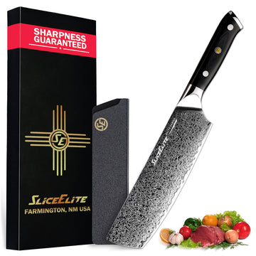 SliceElite 7-Inch Nakiri Knife Damascus VG10 Steel G10 Handle with Polymer Sheath