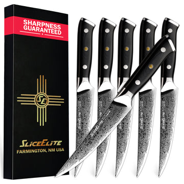 SliceElite Elite Series 6-Piece Steak Knife Set – 67-Layer Damascus