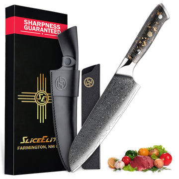 SliceElite 7-Inch Damascus Santoku Knife VG10 Steel Carbon Fiber Handle