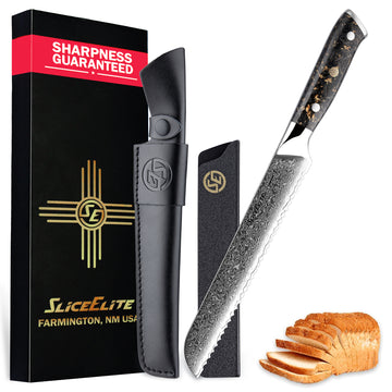 SliceElite 8-Inch Damascus Bread Knife VG10 Steel Carbon Fiber Handle