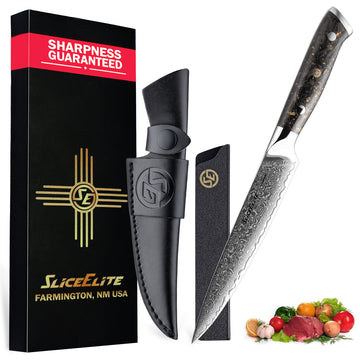 SliceElite 5-Inch Damascus Utility Knife VG10 Steel Carbon Fiber Handle