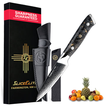 SliceElite 3.5-Inch Damascus Paring Knife VG10 Steel Carbon Fiber Handle