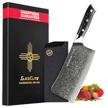 SliceElite 7-Inch Damascus Bone Cutting Knife VG10 Steel Carbon Fiber Handle