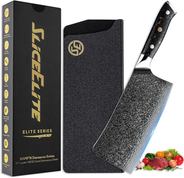 SliceElite 7-Inch Damascus Bone Cutting Knife With Leather Sheath