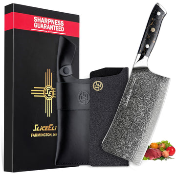 SliceElite 7-Inch Damascus Bone Cutting Knife With Leather Sheath