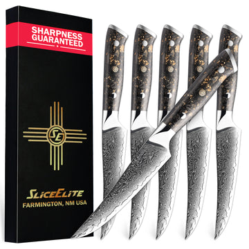 SliceElite Elite Series 6-Piece Damascus Steak Knife Set