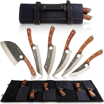 6 Piece Butcher Knife Set with Leather Roll