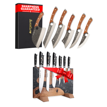 6-Piece Butcher Knife & Magnetic Knife Block Set for Kitchen & BBQ | 6-piece forged butcher knife set with a dual-sided magnetic knife block for secure storage and everyday food prep.