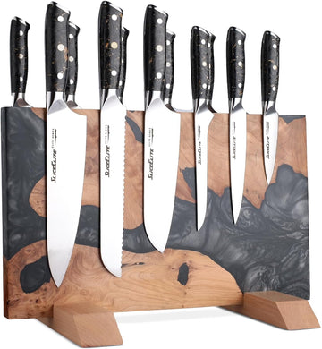 SliceElite Magnetic Knife Block East Indian Walnut Blue Resin Holds 20 Knives