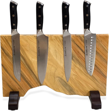 SliceElite Magnetic Knife Block Olive Wood Double Sided Knife Organizer
