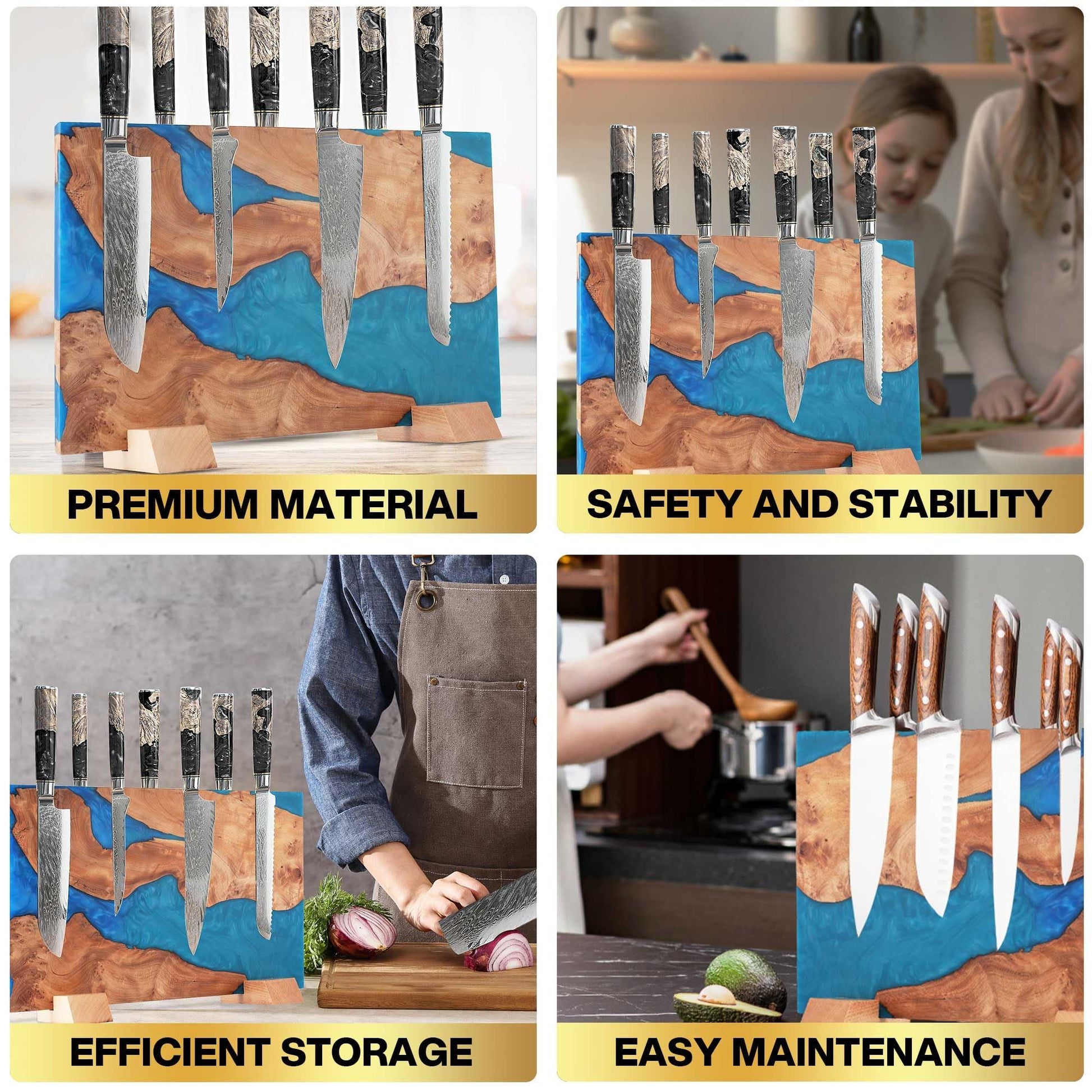 SliceElite Blue Resin Magnetic Knife Block Without Knives 
