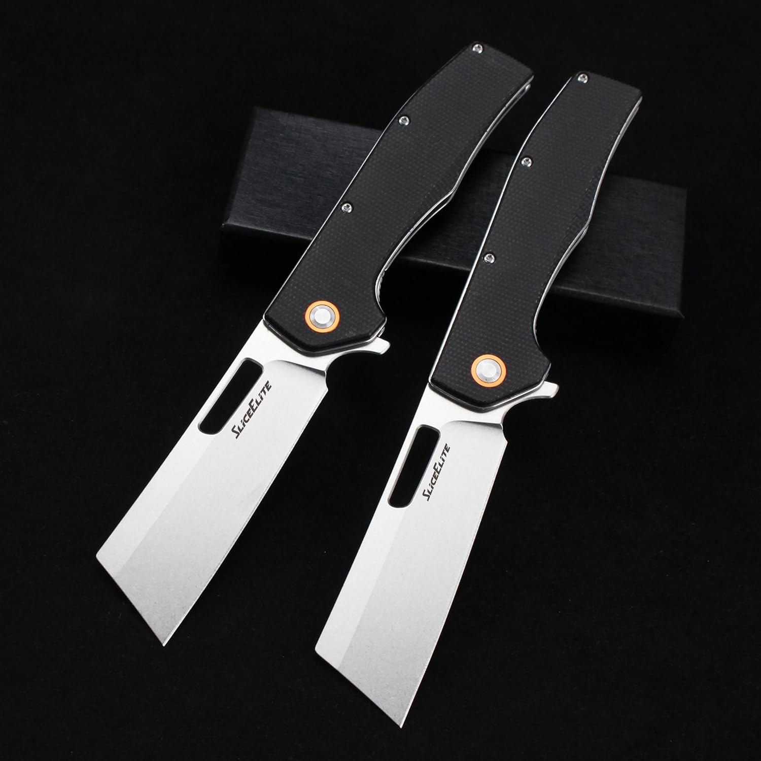 Sleek black pocket cleaver knife for camping, work, and daily tasks