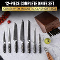 SliceElite 12-Piece Kitchen Knife Set VG10 Damascus Steel Gold-Infused Carbon Fiber Handles in a Knife Block