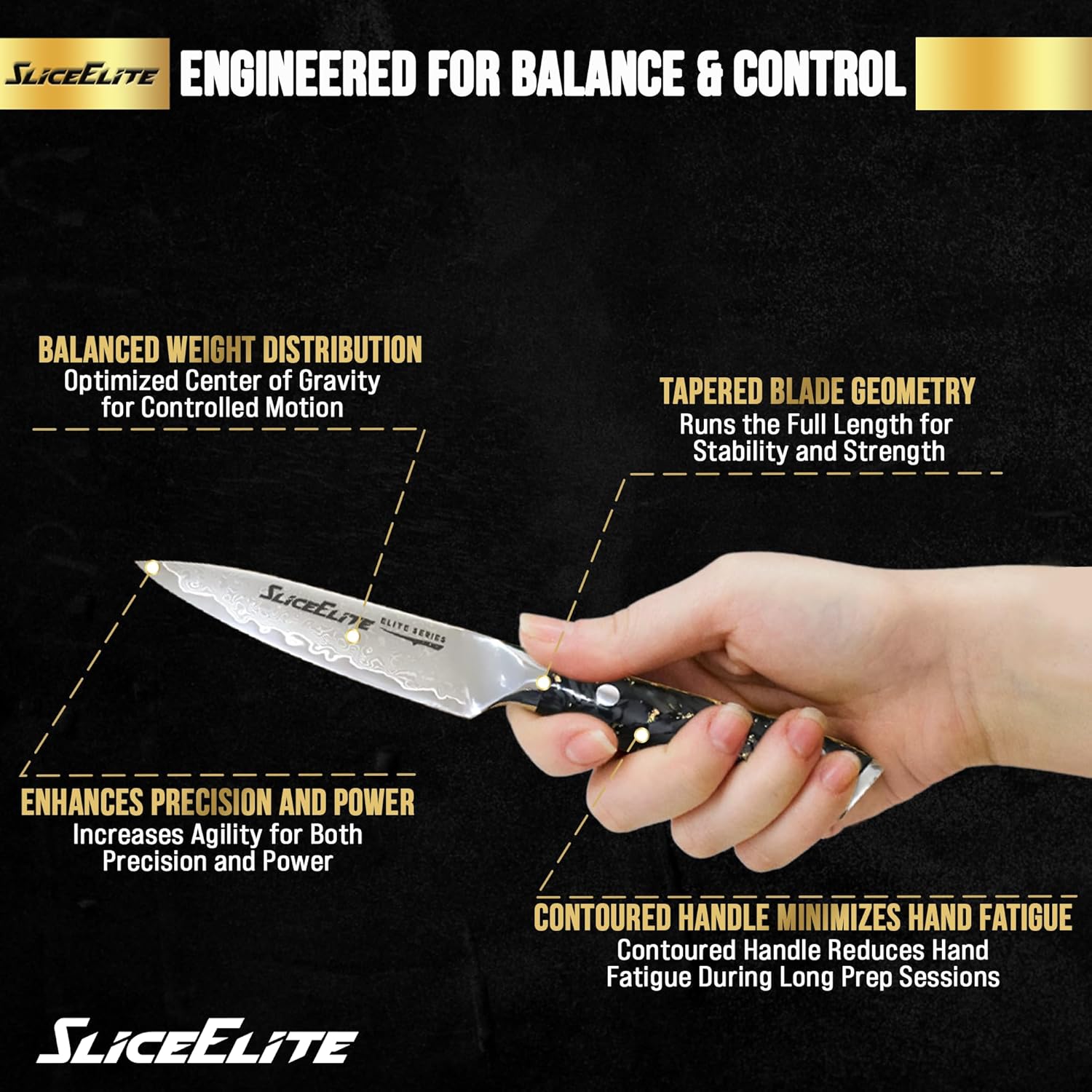 SliceElite 3.5-Inch Damascus Paring Knife Engineered For Balance & Control