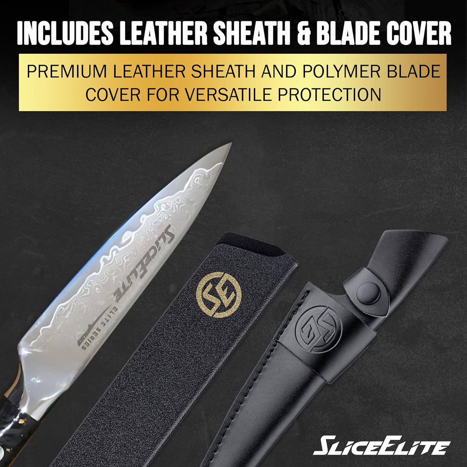 SliceElite 3.5-Inch Damascus Paring Knife With Polymer and Leather Sheath